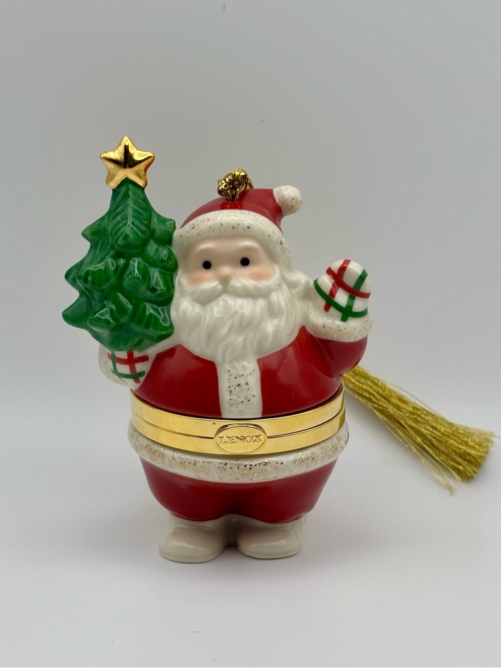 Lenox Treasures Santa with Tree Hinged Trinket Box Porcelain Ornament